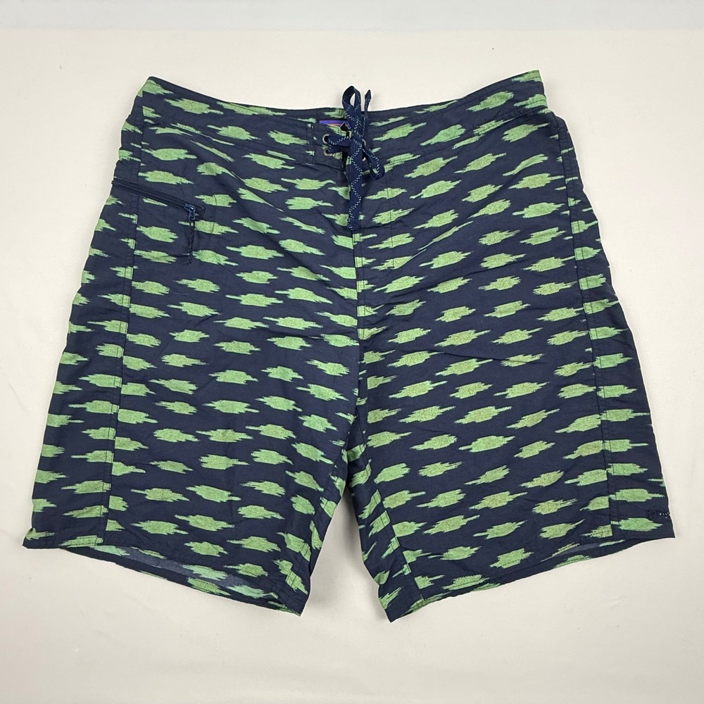 Patagonia Mens Size 36 Blue Green Ikat Brushstroke Board Shorts Swim Trunks 9in